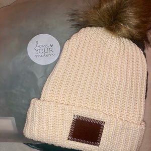 “Love Your Melon” Cuffed Beanie in Cream w/Pom Pom